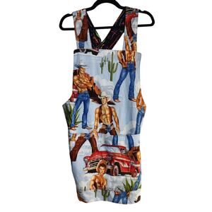 Handmade Grandmas Novelty Print Sexy Cowboy Truck Reversible Cotton Apron